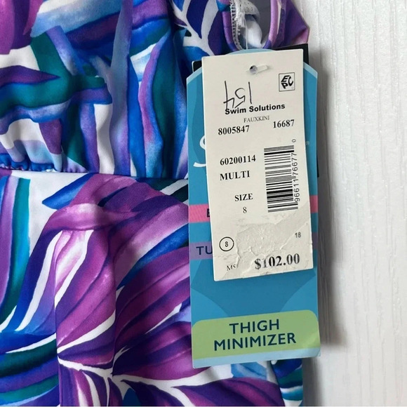 Swim Solutions OnePiece Swimsuit Multicolor Thigh Minimizer Tummy Control Size 8 - Picture 3 of 9